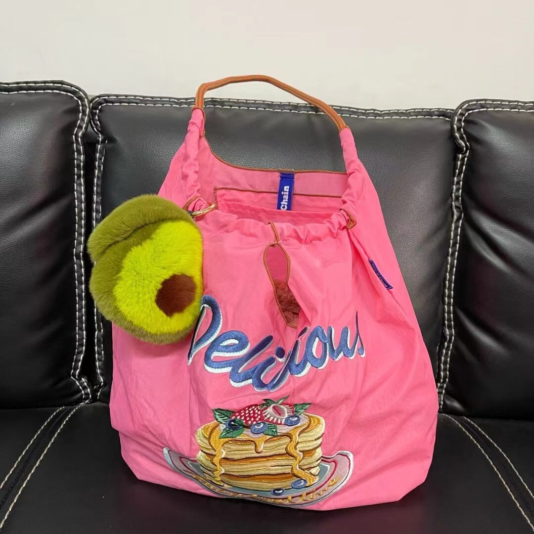 Ball Chain Embroidered Shopping Nylon Tote Bag