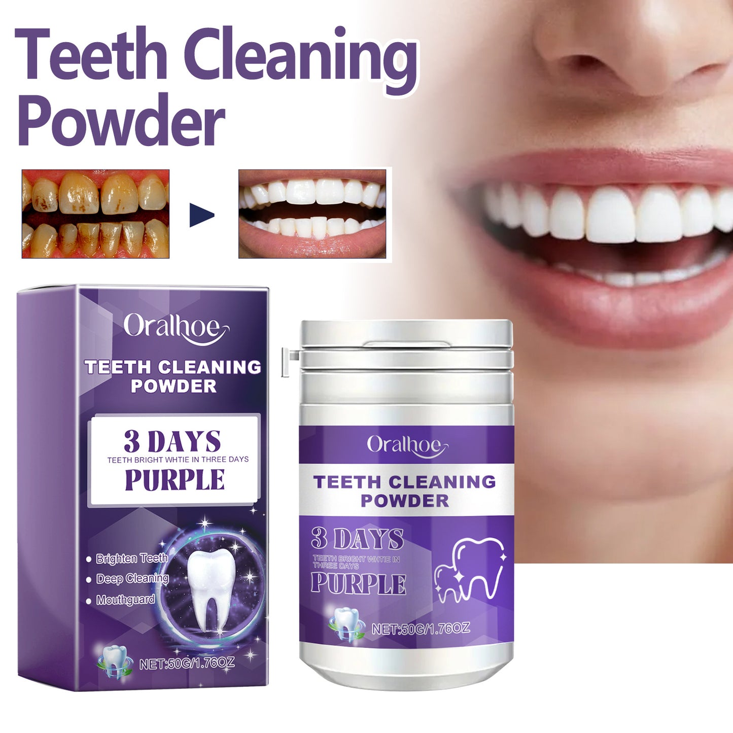 Purple Dental Powder Oral Care Cleaning Tartar Calculus