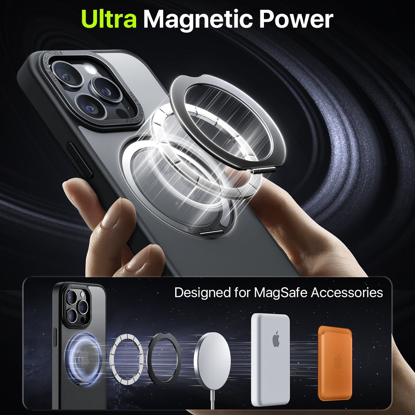 Rotatable Ring Stand Case , Compatible With MagSafe, Raised Camera Frame Kickstand Case