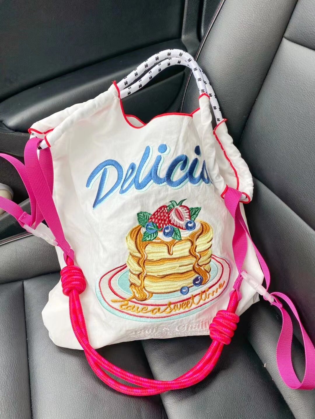 Ball Chain Embroidered Shopping Nylon Tote Bag
