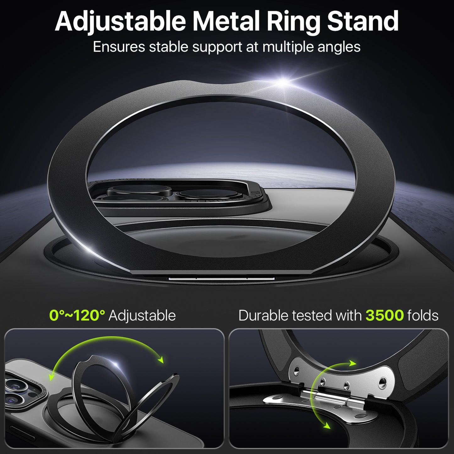 Rotatable Ring Stand Case , Compatible With MagSafe, Raised Camera Frame Kickstand Case