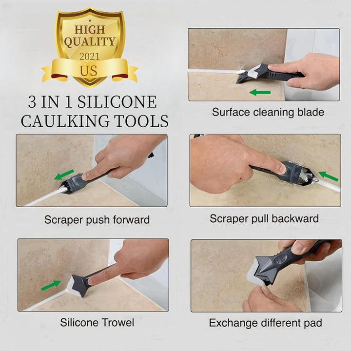 11Pcs Silicone Caulking Tools 3 In1 Grout Removal Tool(Stainless Steelhead)&Grout Remove Scraper, Caulk Remover for Kitchen/Bathroom/Window