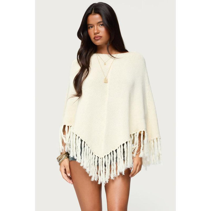 Kamila Fringe Knit Poncho