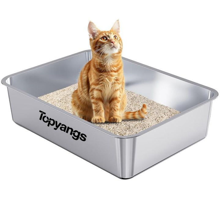 TOPYANS XL Stainless Steel Cat Litter Box with Lid, 20L Metal Enclosed Litter Box for Big Cat, Flip-Top Design with Anti-Leakage High Sides, Large Cat Lovers Gifts, Pink