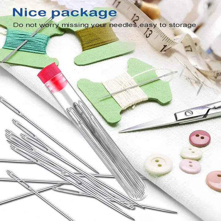 34PCS Big Eye Steel Needles Set -Sturdy & Durable- Easy-Thread Big Eye Hand Needles for Mending Quilting & Embroidery All-Purpose Sewing Kit with Thread Spools and Accessories
