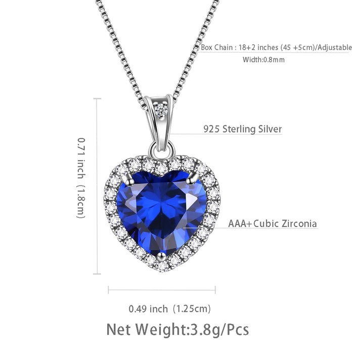 September Birthstone Necklace Women Blue Heart Necklace Sapphire Crystal CZ 925 Sterling Silver Pendant Jewelry Birthday Mother'S Day Gifts