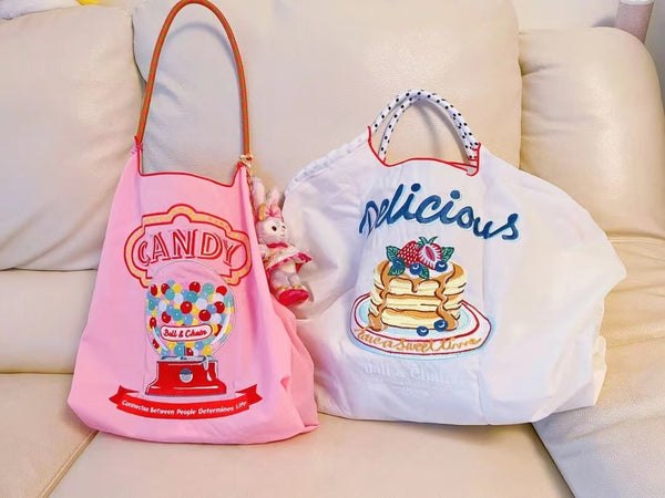 Ball Chain Embroidered Shopping Nylon Tote Bag