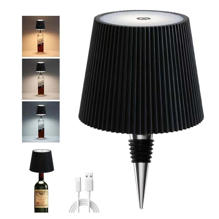 New Wireless Bottle Lamp - LED Bottle Lights for Liquor & Wine Bottles, Cordless Lampshade, Whiskey Bottle Top Light, Bottle Stopper Night Light Kit, Rechargeable 3-Tone Touch-Dimmable