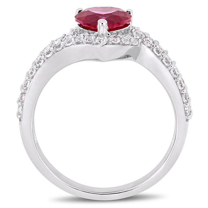 Women'S Created Sapphire and Ruby Sterling Silver Engagement Ring