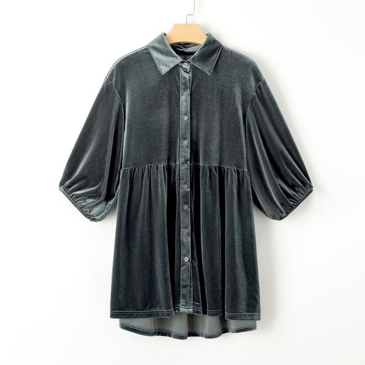 Asvivid Women Fall Fashion 3/4 Sleeve Button Front Velvet Tunic Babydoll Top | Perfect for Christmas Holiday Season