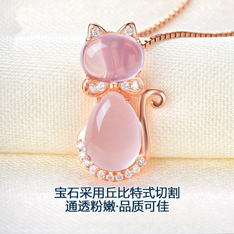 Korean Necklace Necklace Rose Gold, Natural Hibiscus Powder, Crystalfemale Pendant, Clavicle Chain Jewelry Pendants