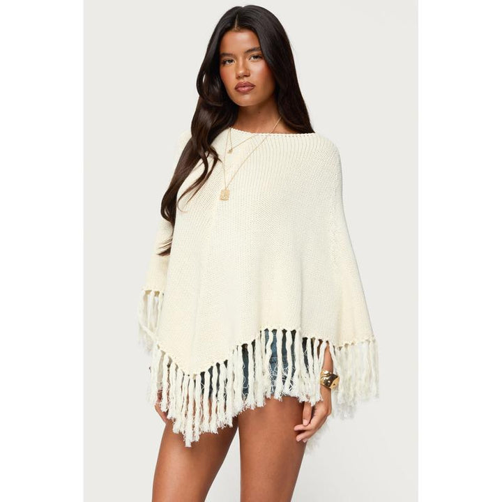Kamila Fringe Knit Poncho