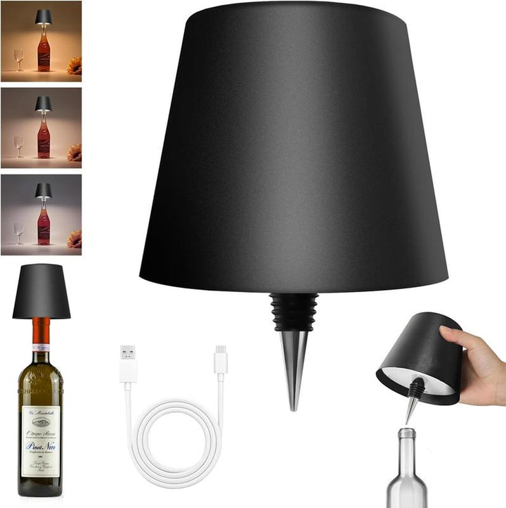 New Wireless Bottle Lamp - LED Bottle Lights for Liquor & Wine Bottles, Cordless Lampshade, Whiskey Bottle Top Light, Bottle Stopper Night Light Kit, Rechargeable 3-Tone Touch-Dimmable