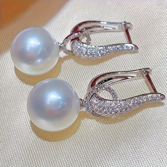 Elegant Pearl Drop Earrings With Diamond Accents