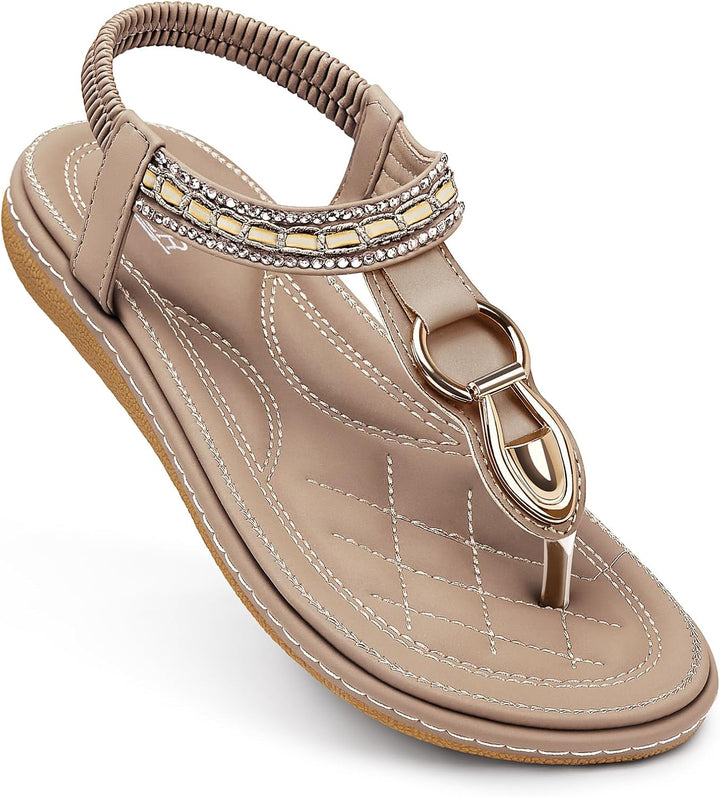 Womens Sandals Dressy Summer: Women Comfortable Walking Flat Bohemian T-Strap Ladies Casual Comfy Sandals