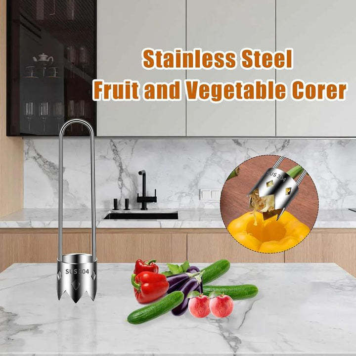 2 Pcs Fruit and Vegetable Corer Tool, Red Bell Pepper Seed Corer, Stainless Steel Fruite Corer, Universal Core Remover with Ergonomic Handle, for Vegetables Fruit Corer Kitchen Gadget
