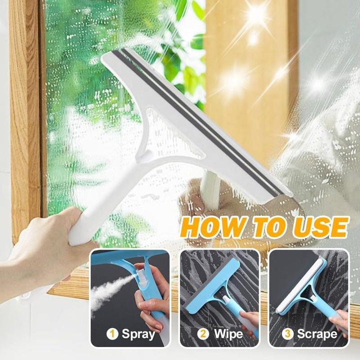 3 in 1 Window Cleaning Scraper, 2025 New Squeegee for Shower Glass, 3 in 1 Spray Function for Glass Doors for Windows Glass, Mirrors Scraper, Brush. All-Purpose Window Cleaner Tool
