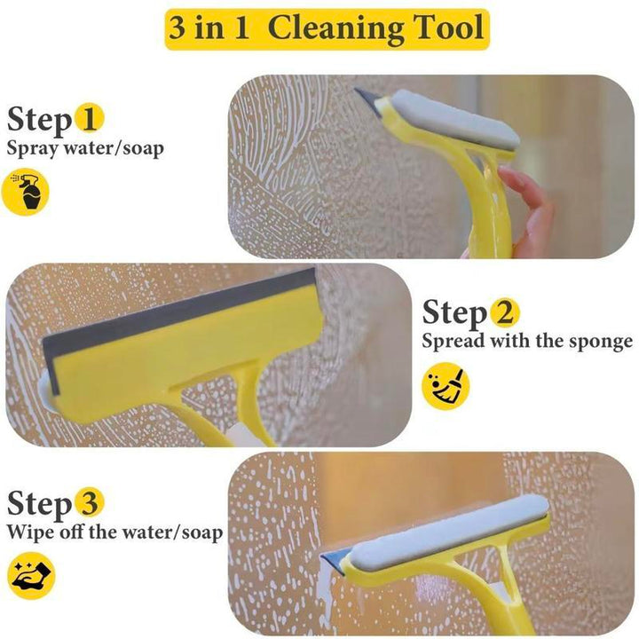 3 in 1 Window Cleaning Scraper, 2025 New Squeegee for Shower Glass, 3 in 1 Spray Function for Glass Doors for Windows Glass, Mirrors Scraper, Brush. All-Purpose Window Cleaner Tool