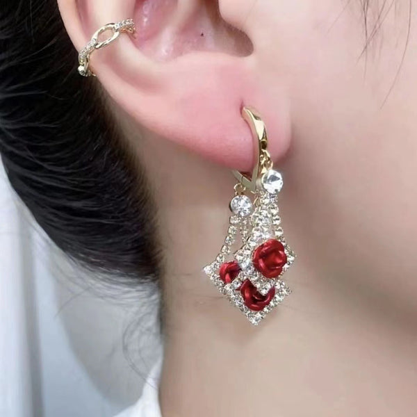Elegant Diamond Rhinestone Lovely Rose Earrings