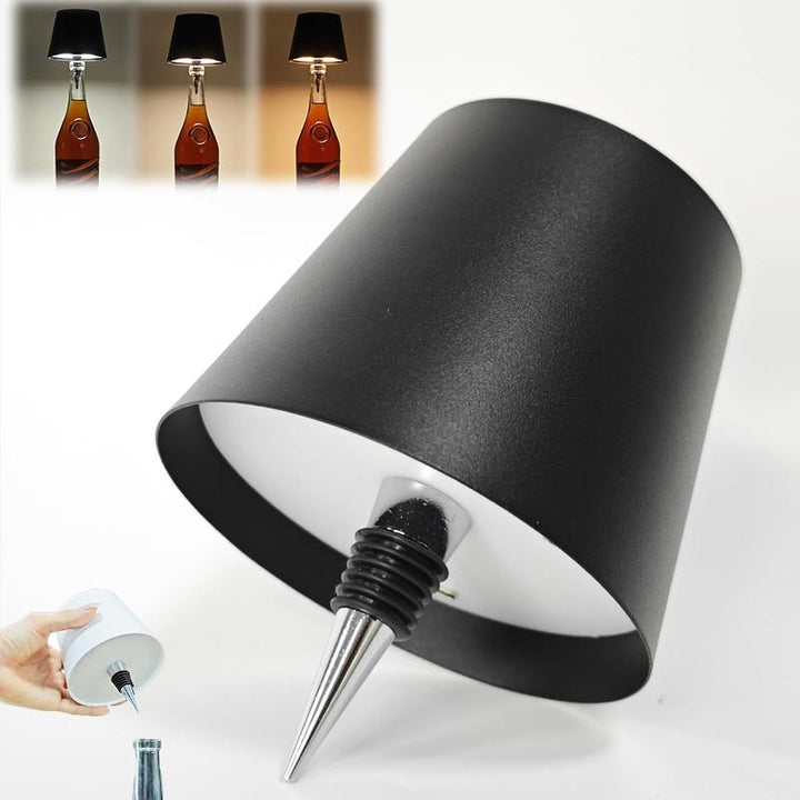 New Wireless Bottle Lamp - LED Bottle Lights for Liquor & Wine Bottles, Cordless Lampshade, Whiskey Bottle Top Light, Bottle Stopper Night Light Kit, Rechargeable 3-Tone Touch-Dimmable
