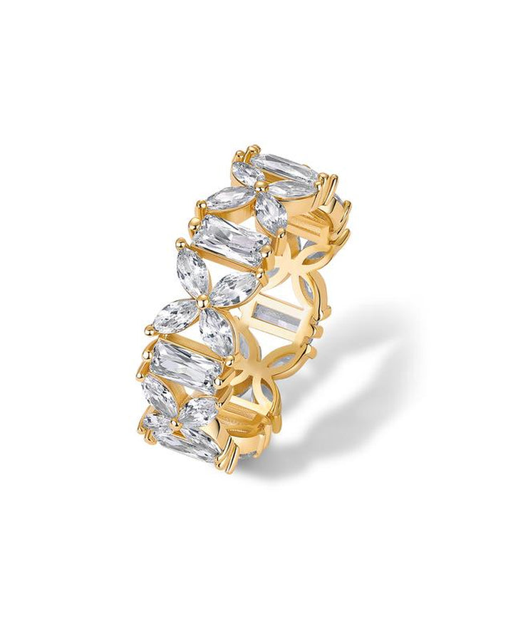 PAVOI 14K Gold Plated Bridal Eternity Ring for Women - Eternity Band with Marquise Cut Cubic Zirconia - Statement Gold Wedding Bands