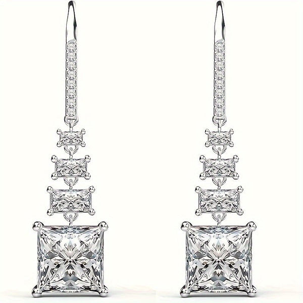 Elegant Princess Cut Crystal Drop Earrings