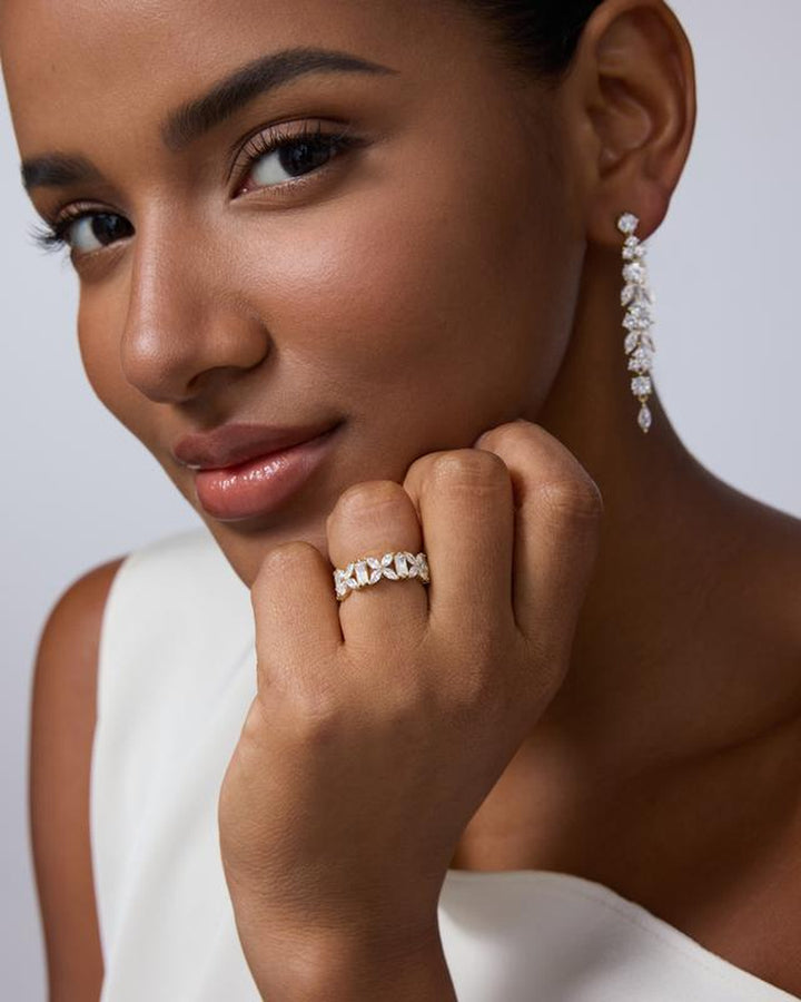 PAVOI 14K Gold Plated Bridal Eternity Ring for Women - Eternity Band with Marquise Cut Cubic Zirconia - Statement Gold Wedding Bands